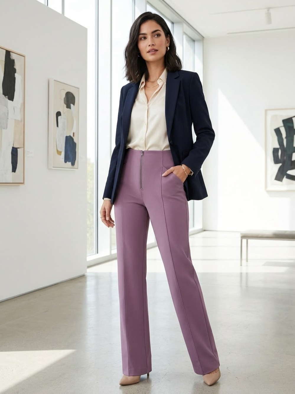 Maria Pinto Purple Plum Straight Leg Pants Women’s Sz 4 Designer High Rise NWT